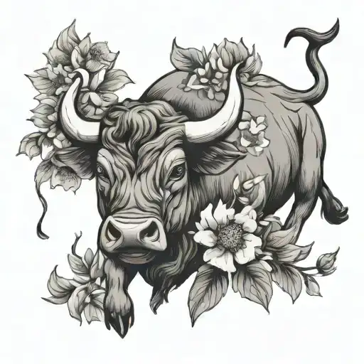 Ferocious Bull And Hawthorn Flower