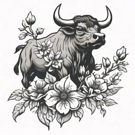Charging Bull And Hawthorn Flower