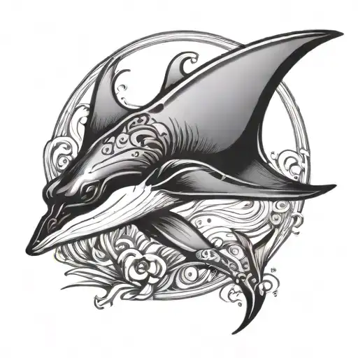 Hawaii Stamp With Manta Ray Swimming Gracefully