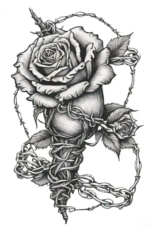 Rose Wrapped In Barbed Wire Wrapped