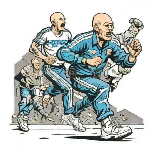 Comic Police Hooligans Riot Casuals Blue White Ultras Bald Heads Beer Adidas Shoes Stadium