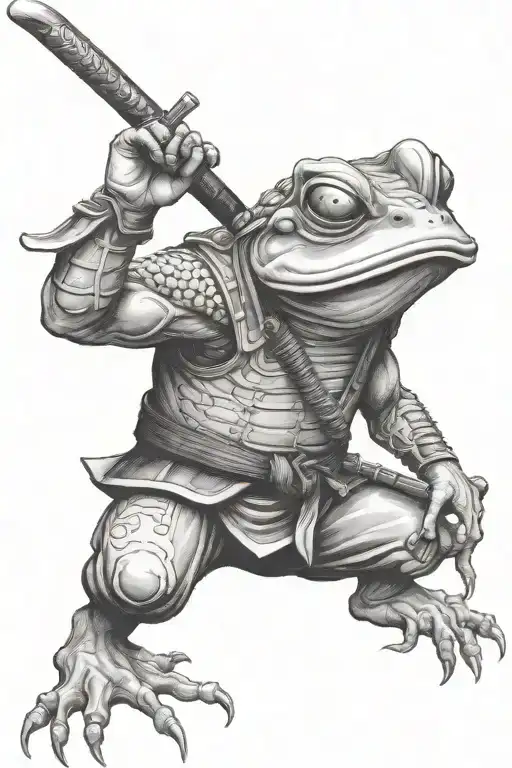 Japan Samurai Frog With Weapon Representing Knowlage