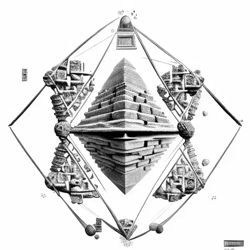 Ancient Civilizations Temples And Pyramids With Double Helix Connecting Atoms To Outer Space