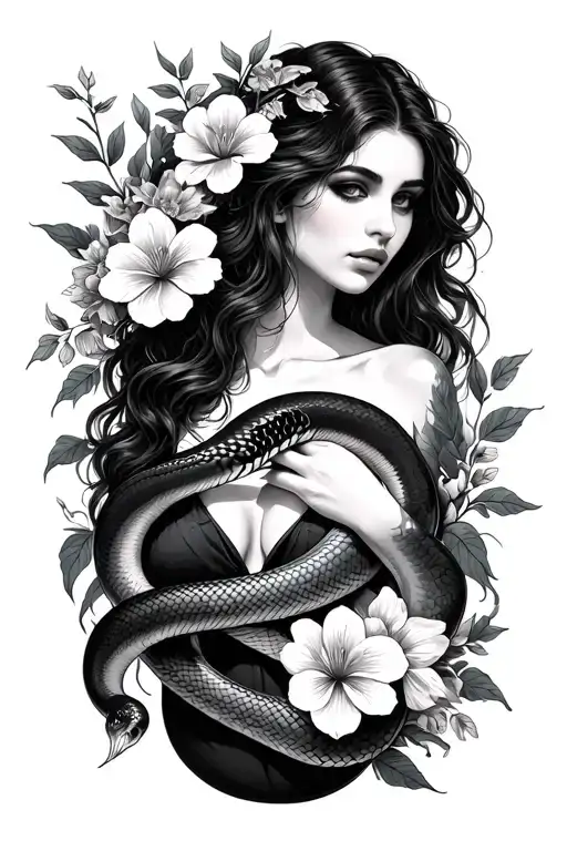 Flowers And Woman With Snakes Wrapping