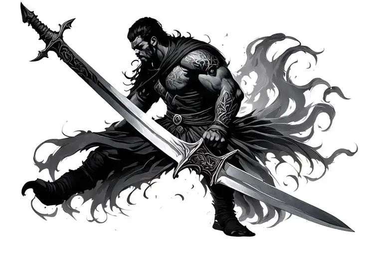Blackman Warrior Wielding His Sword