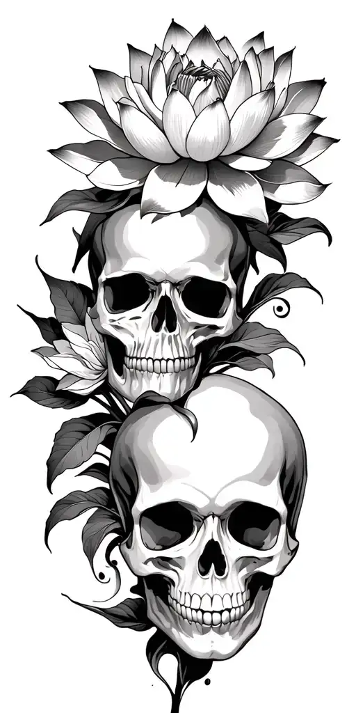 Skull And Lotus Flower Large Black