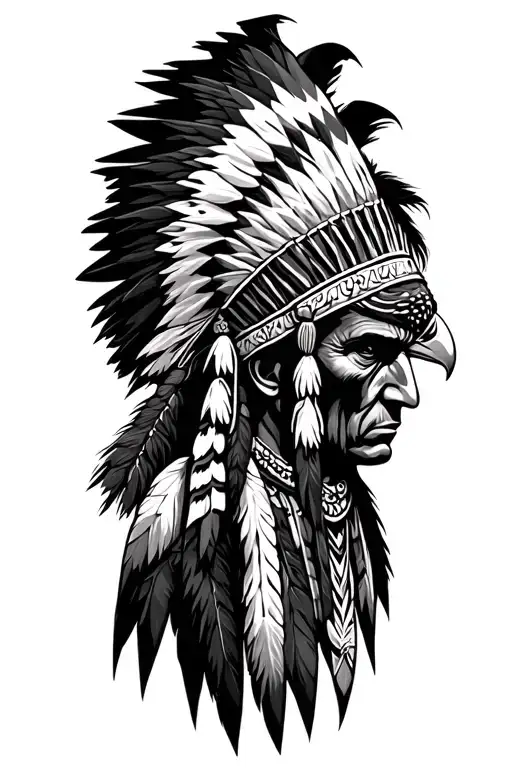 Indian Chief Tribal Headdress With An Eagle Behind Him