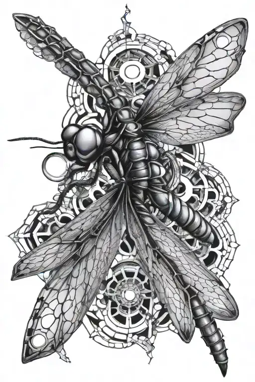 Dragonfly Giger Style Design Combining Elements Hexagons