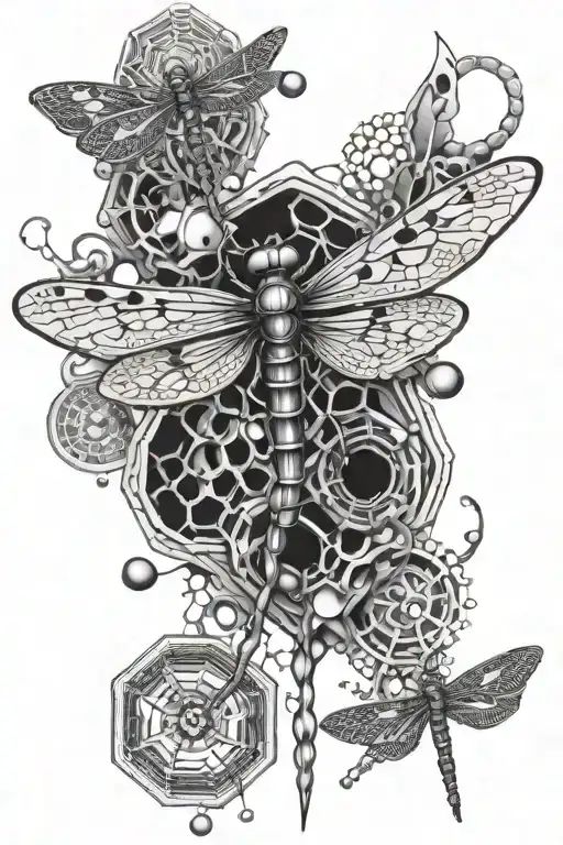Dragonfly Giger Style Design Combining Elements Hexagons