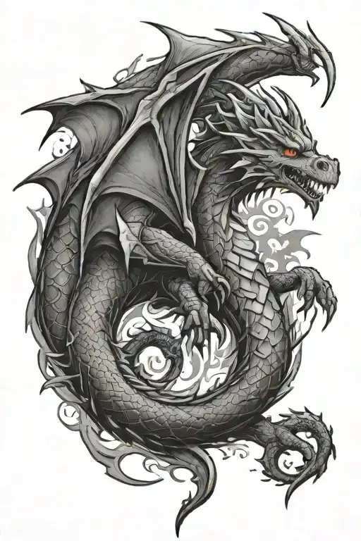 Little Black With Pentagram Ruin On His Forehead In A Stance Dragon Breathing Fire