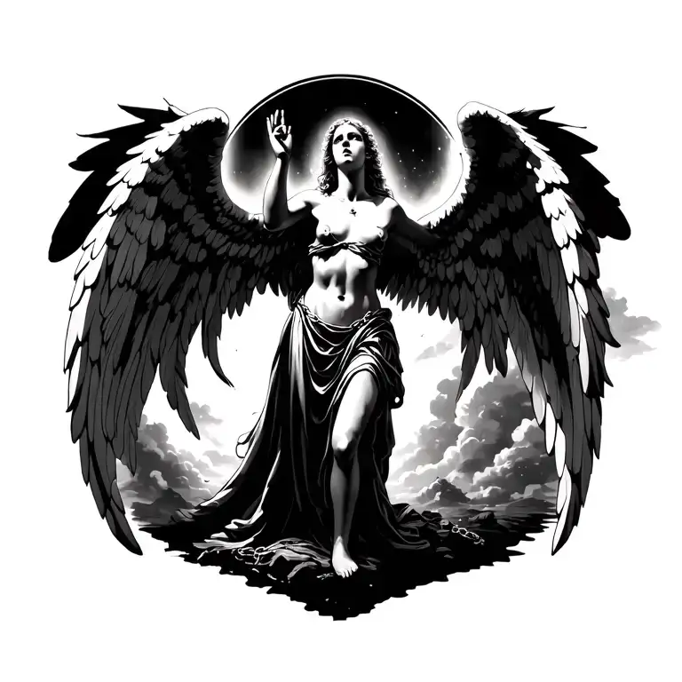 Angel Reaching For The Sky With Ankle Shackled To The Ground