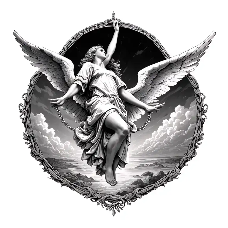 Flying Angel Reaching For The Sky With Ankle Shackled To The Ground