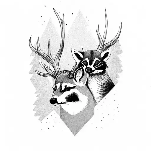 Deer And Raccoon In The Woods