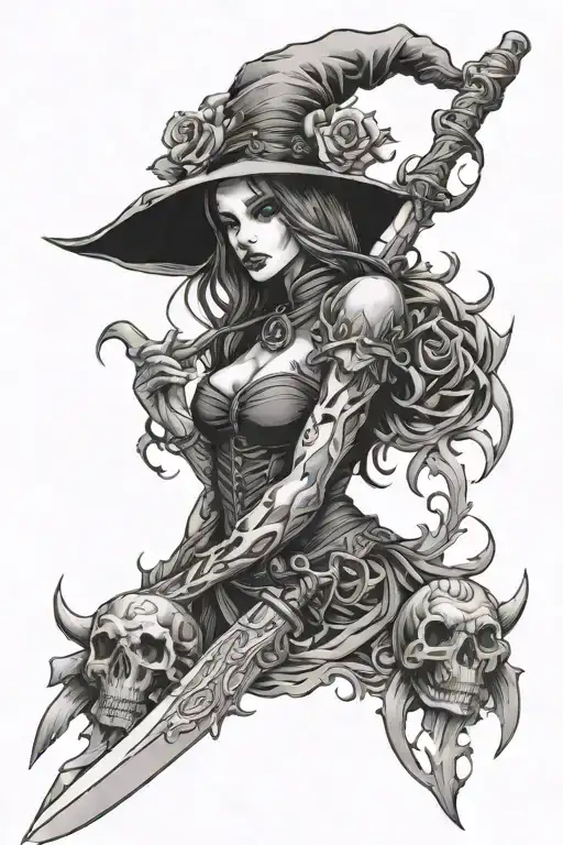 Bones Witch Blades Black And White