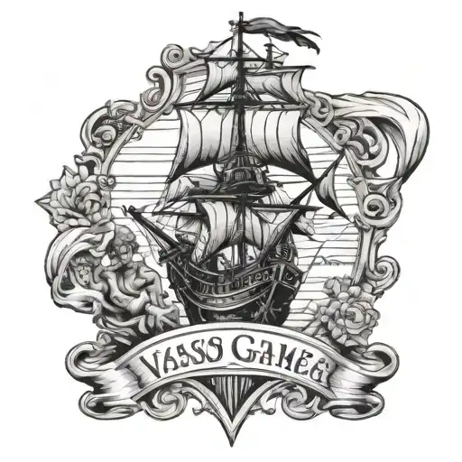 Vasco Da Gama Caravel Shield And Pirate