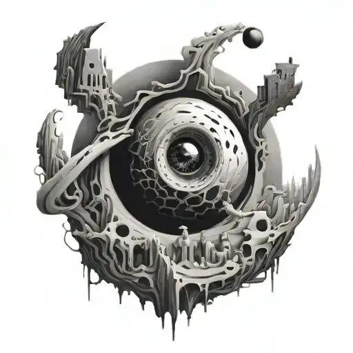 A Surreal Tattoo Of A Black Hole Consuming A Game World In A Black-grey Style