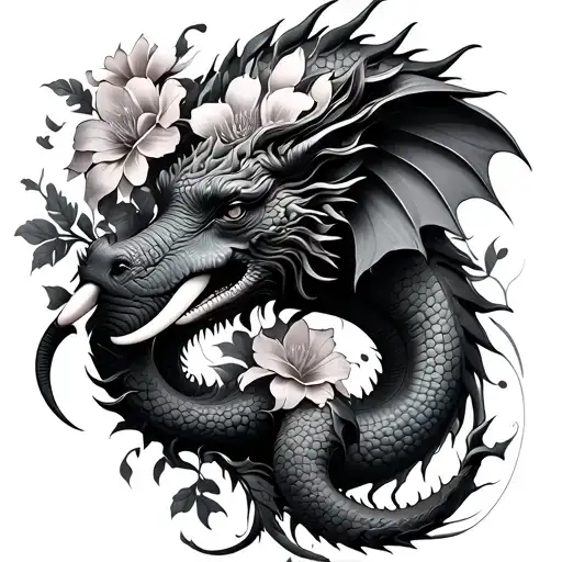 Dragon Elephant Flowers Intertwined