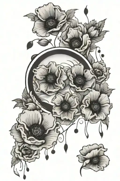 Dog Paw Print Surrounded By Poppy Flowers