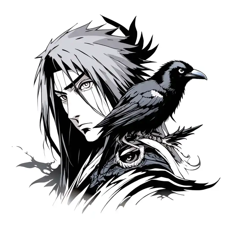 Itachi Uchiha With Eyes And Crow And Also Susanoo