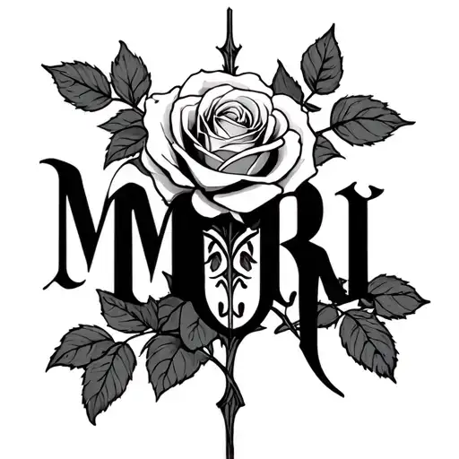 Rose With A Long Steal With Lettering Momento Mori