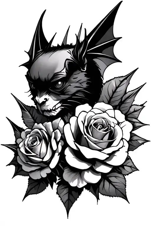 Bat And Roses With Spikes