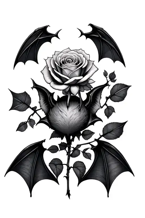 Bat In Full Growth And Rose With Gothic Spikes