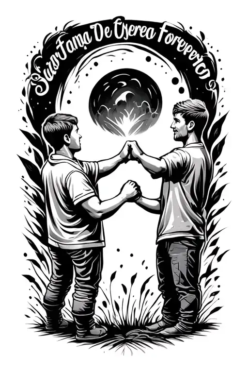 Son And Father Fist Bumping With Father And Son Friends Forever Writing Around It In Polish