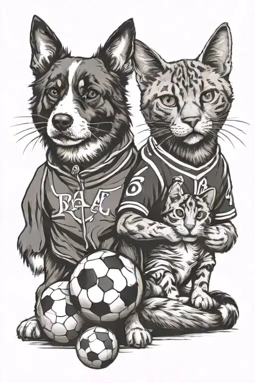 Old Dog And Tuxedo Cat Wearing Soccer Jersey