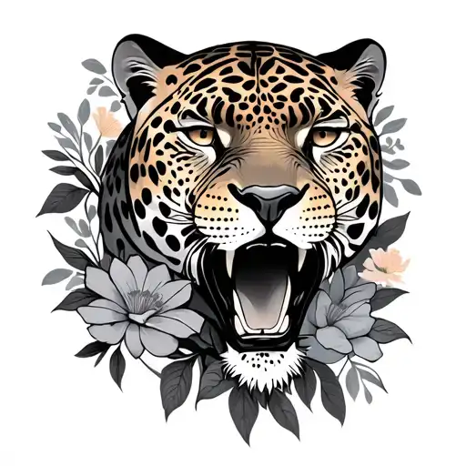 Jaguars Body With Floral Designs Around