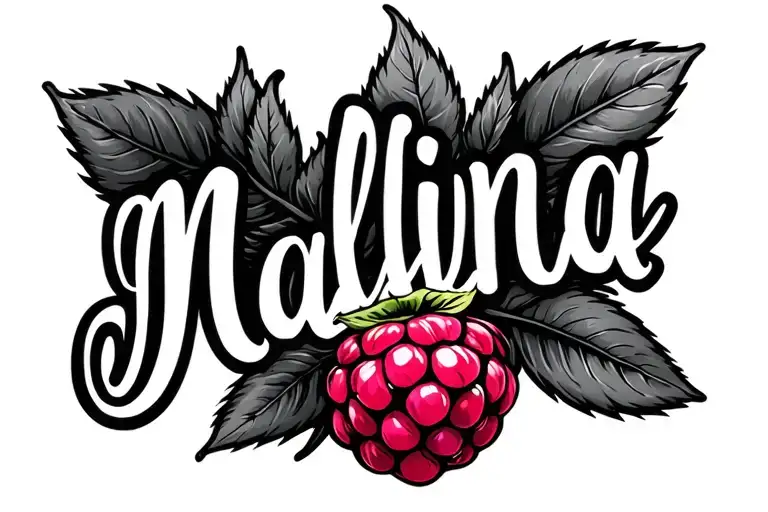 A Fine Line With The Word Malina Integrated In Cursive Script And A Raspberry