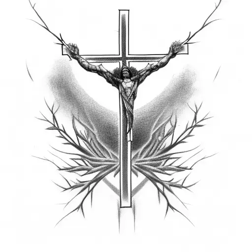 A Tattoo Of A Jesus Cross Wrapped In Thorny Branches
