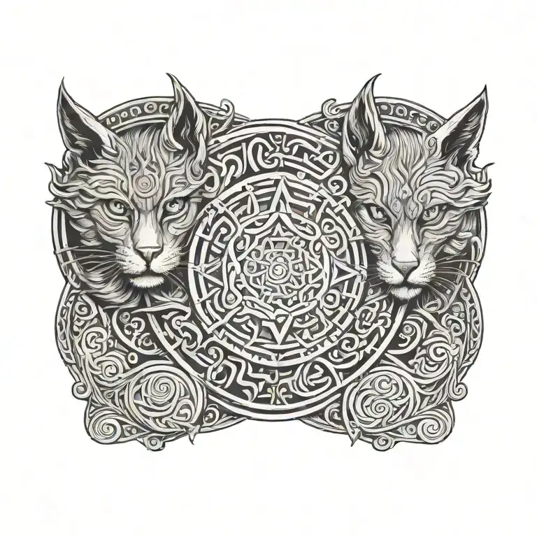 A Plain Viking Round Shiel Made Of Wood With Two Cats