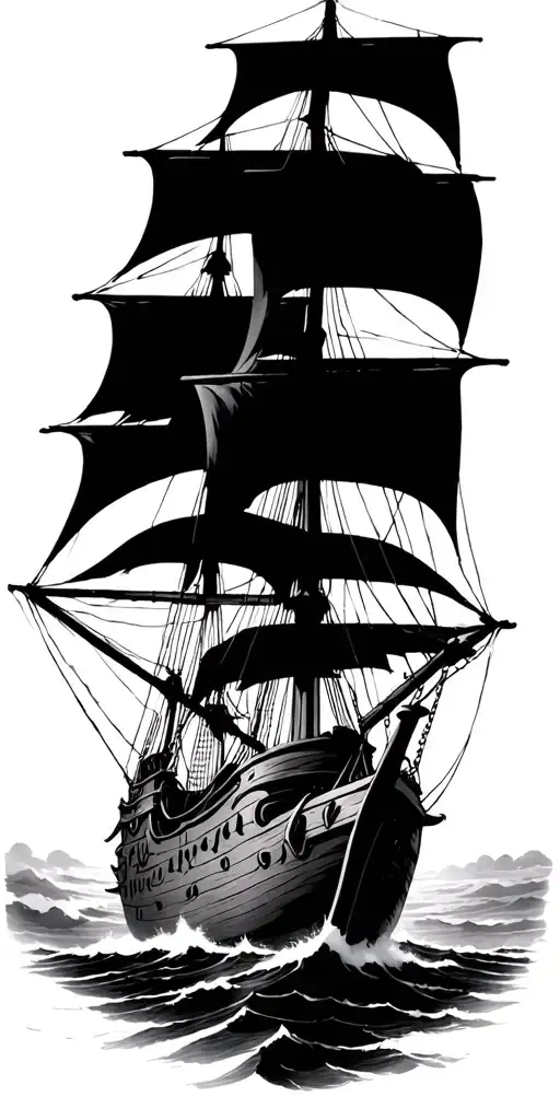 Old Pirate Ship Sailing Through Stormy