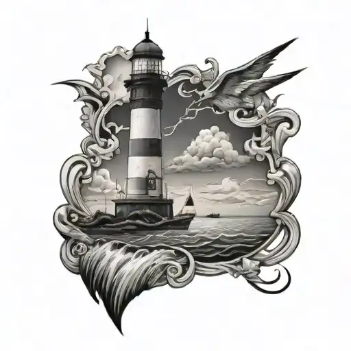 Sailboat And Lighthouse In A Storm