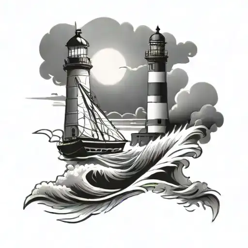 Sailboat And Lighthouse In A Storm