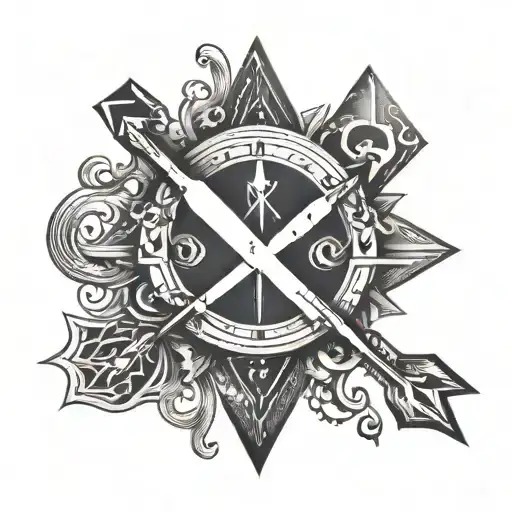 Arrow Marked Y X Letter Hidden In The Middle Neck Tattoo Asymmetric Ambigram Style