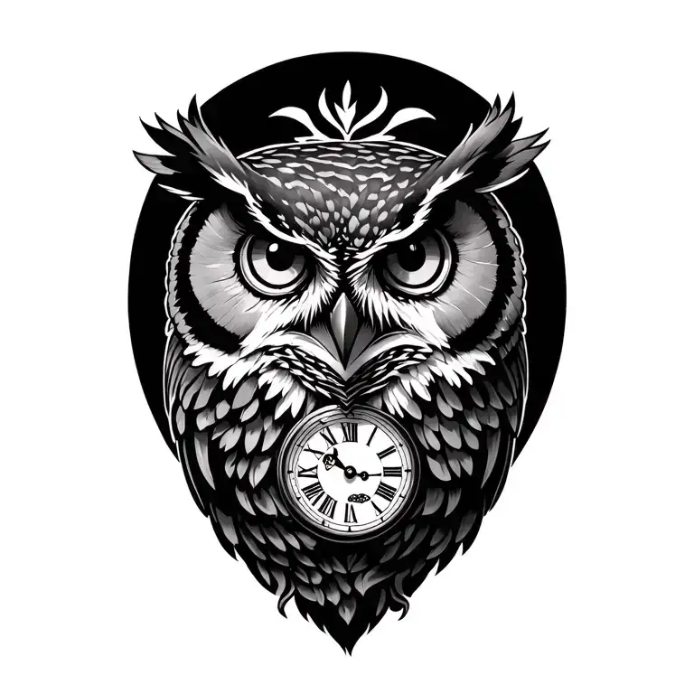 Owl And Grandfather Clock Face