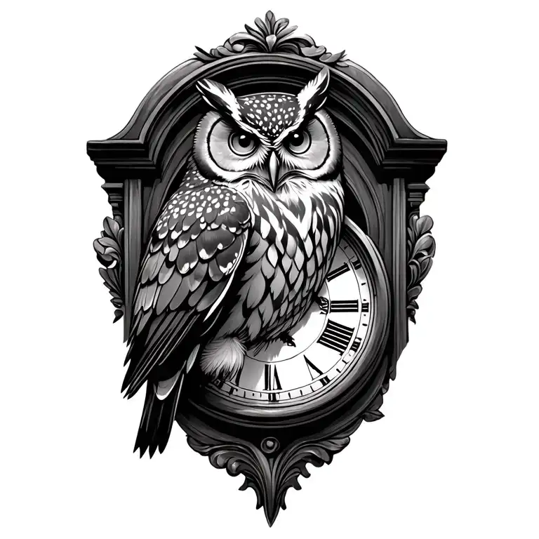 Owl Perched On A Grandfather Clock
