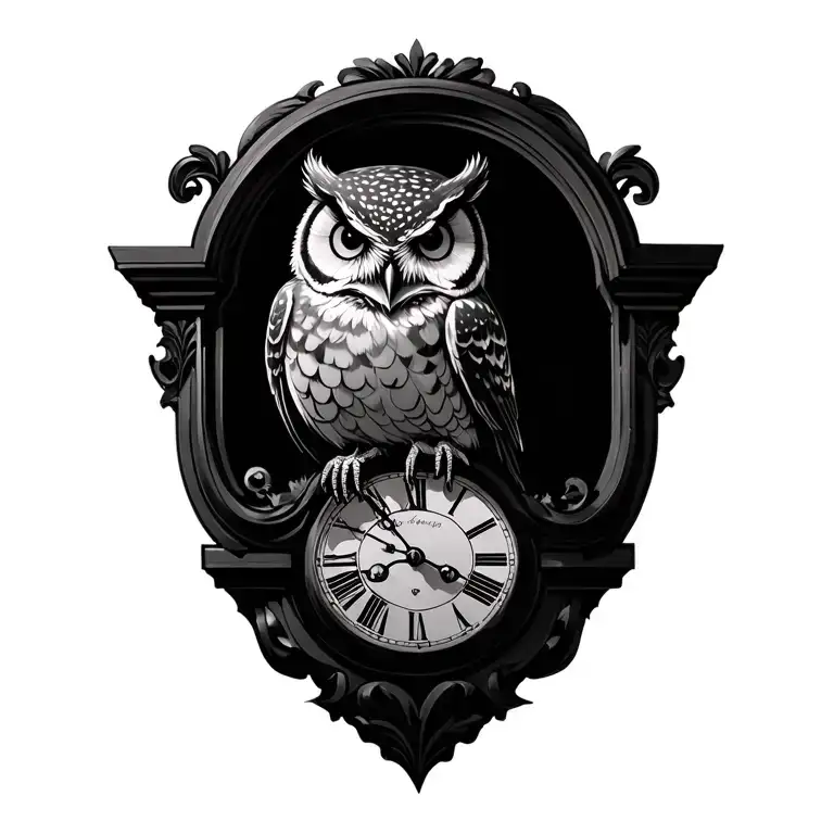 Owl Perched On The Top Grandfather Clock Mechanical