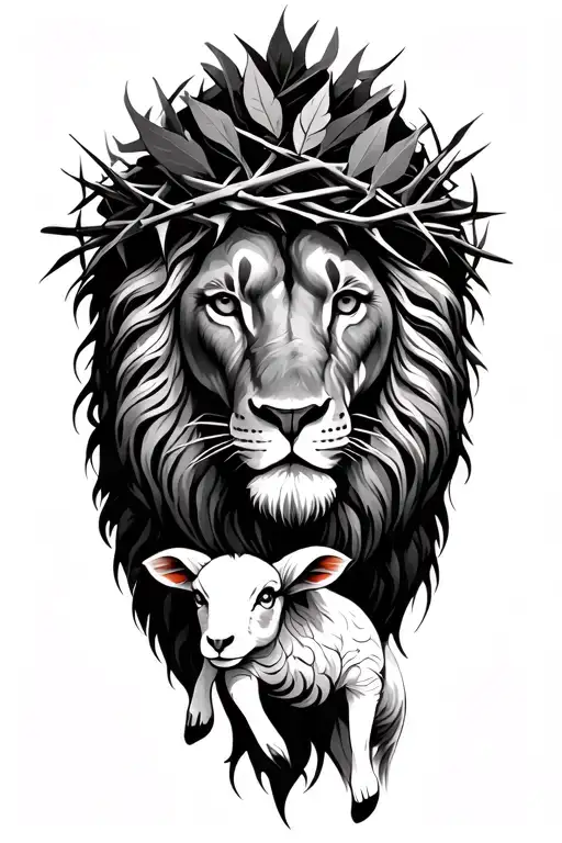 Lion With Lamb Crown Of Thorns Wrapped And Olive Leaves
