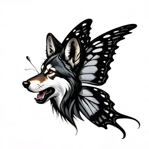 Butterfly With A Wolf Howling Inside The Wing