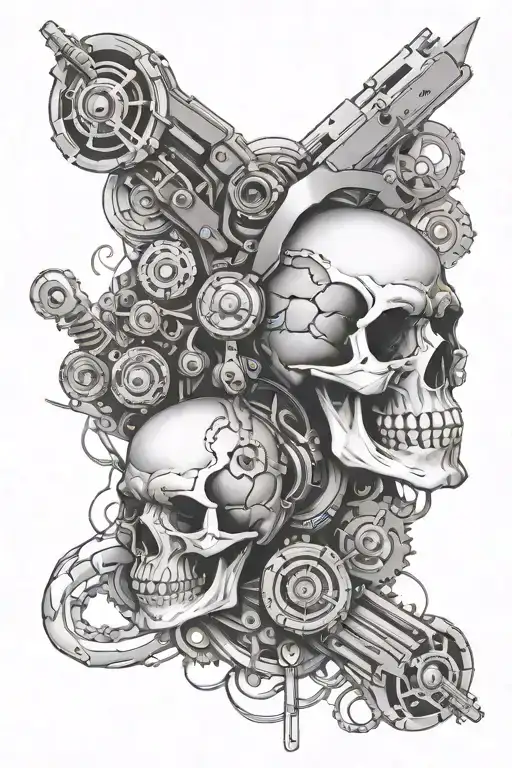 Skull And Motor Parts Intertwined