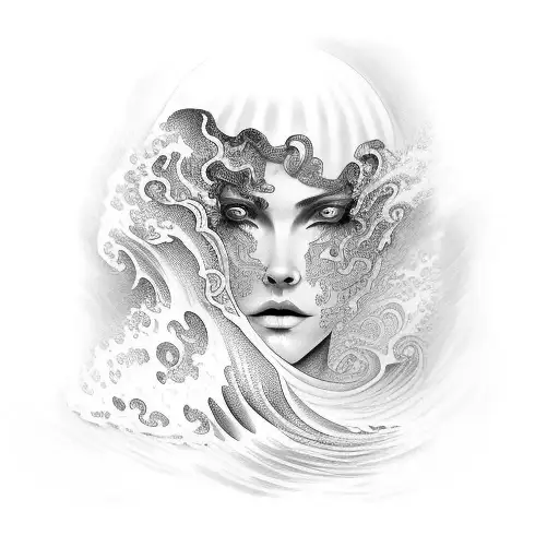 Ocean Wave Woman Eye Greek God Full Sleeve