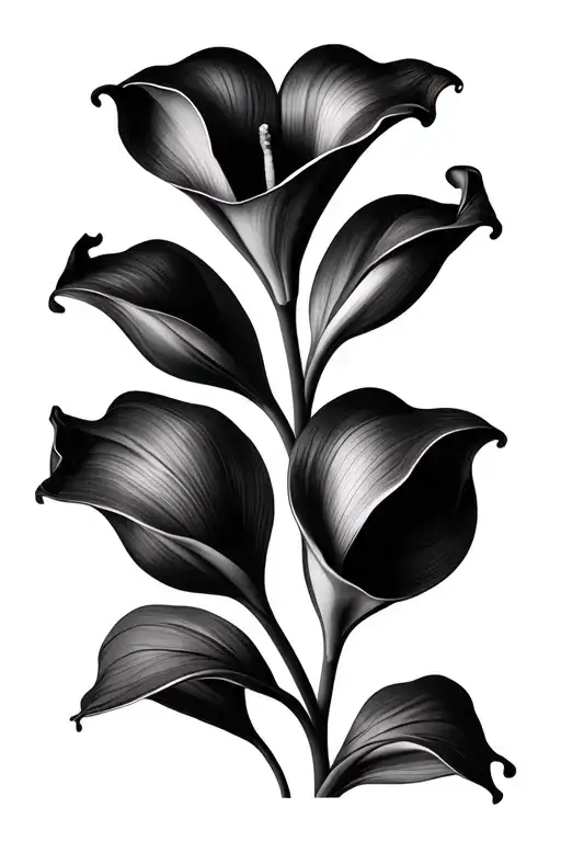 Calla Lily Flower In Black And White Minimalist On The Stem 3 Different Heart Shape 3D