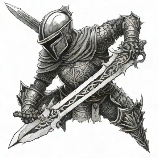 Design A Dark Souls Inspired Tattoo Featuring A Character Wielding A Java Code Sword