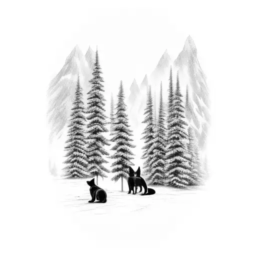 Forest Landscape With 3 Dogs And A Woman
