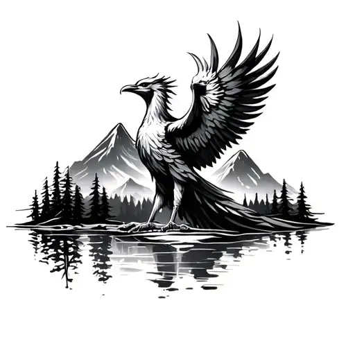 Phoenix With Moutain Range With Trees