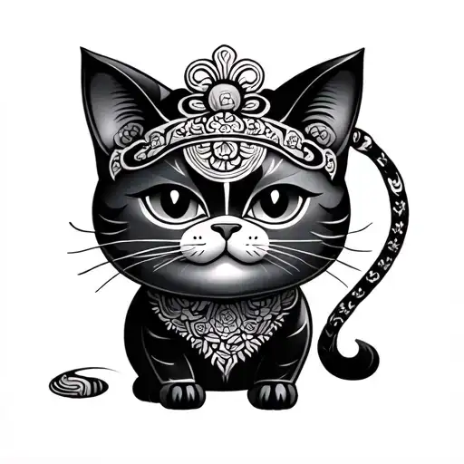 Lucky Cat With Hanya Mask