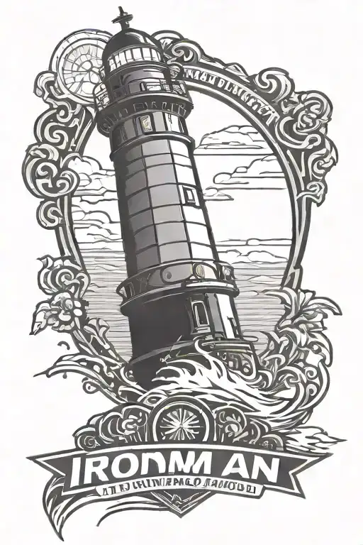 Ironman M Triathlon Logo With A Lighthouse Shining The Logo
