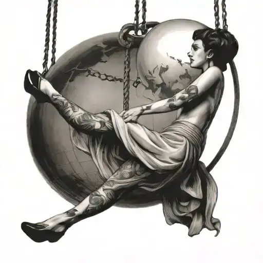 A Swing Hanging From A Globe With A Woman Swinging